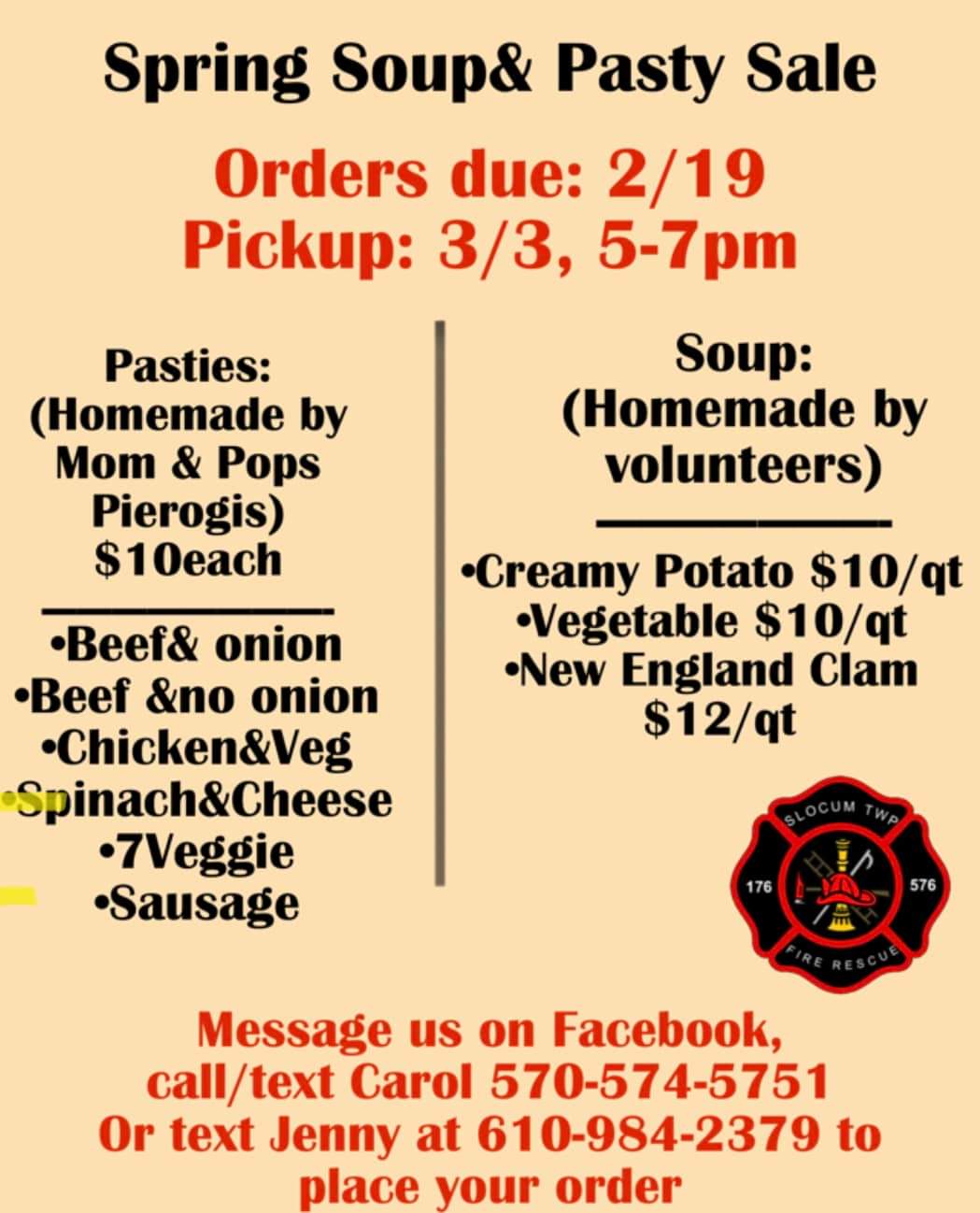 Spring Soup & Pasty Sale (Orders Due 02/19)