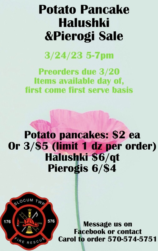 Spring Potato Pancake, Halushki, and Pierogie Sale